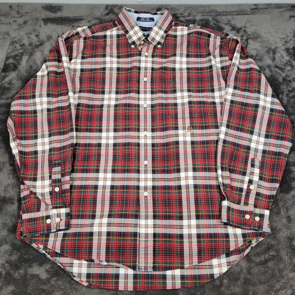 Tommy Hilfiger Men's Red Plaid Button Down Shirt in Size XL